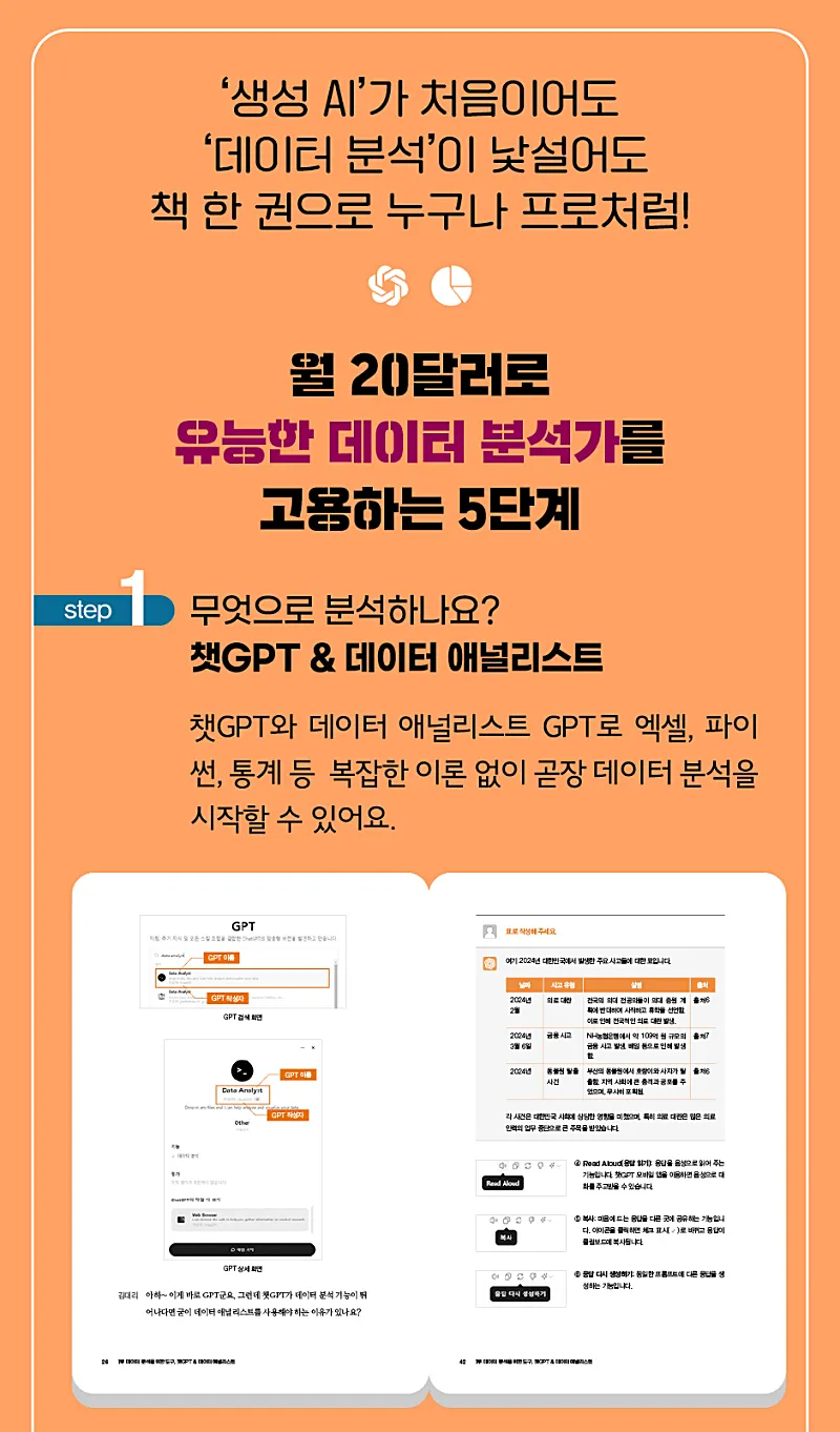 파이썬 데이터 분석 도서 추천, 월 20달러로 고용하는 데이터 분석가 with 챗GPT 2 ChatGPT 데이터분석 책소개