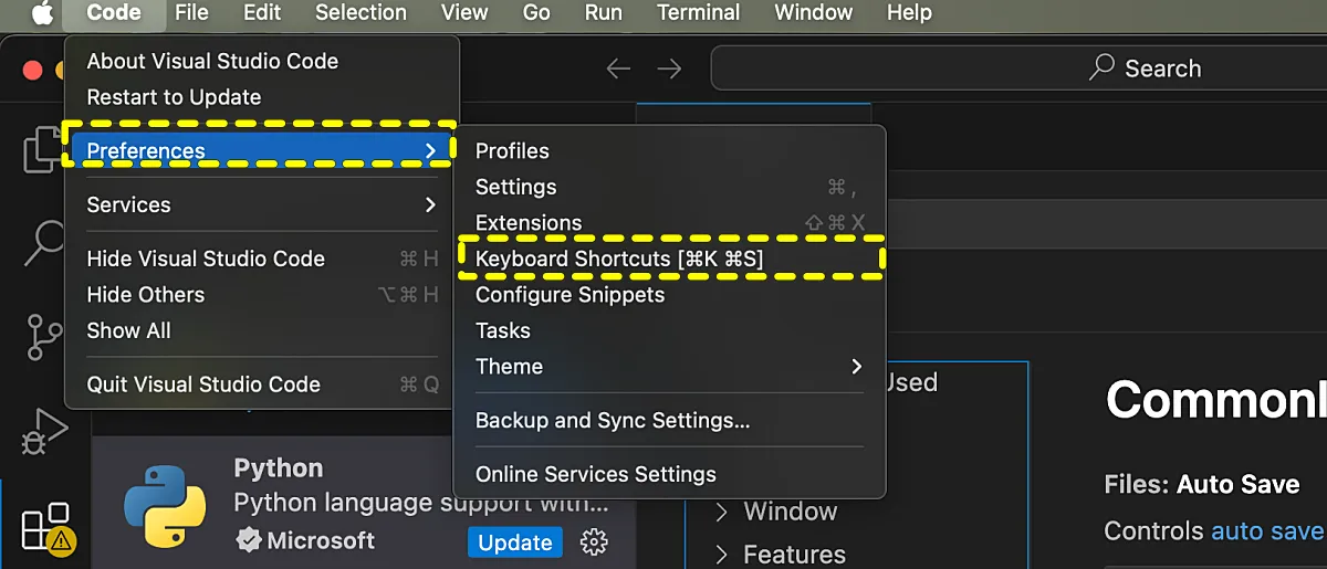 VSCode 파이썬 설치 설정 사용 방법 3 VSCode-단축키-설정-메뉴