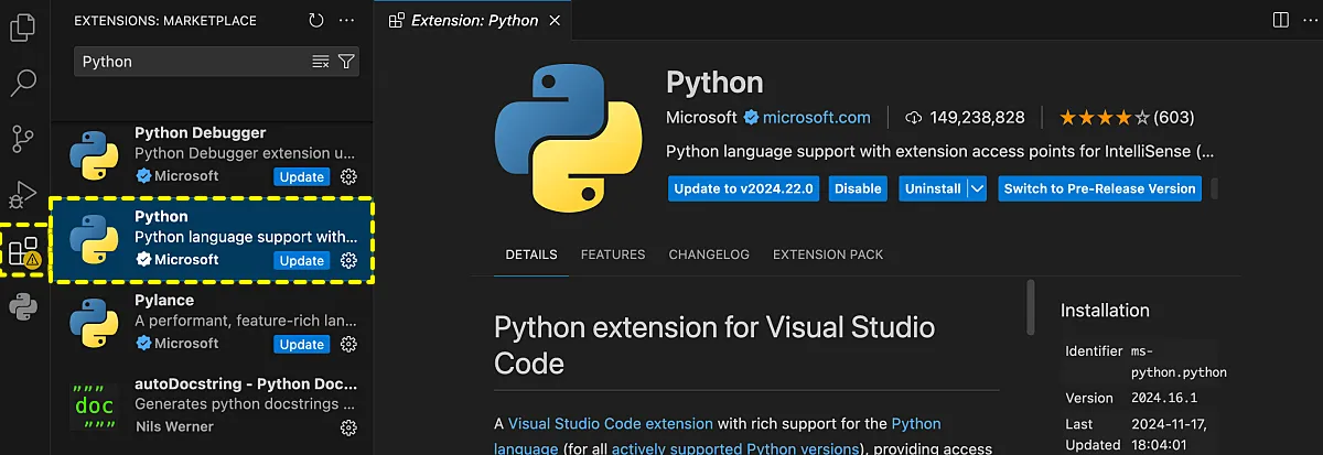 VSCode 파이썬 설치 설정 사용 방법 2 VSCode-파이썬-확장-프로그램-설치