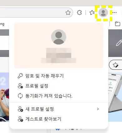 엣지 즐겨찾기 위치와 사라짐 해결하는 방법 2 엣지 프로필 화면