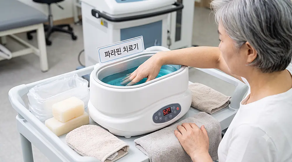 파라핀 치료기 사용법 | 원리 효과와 52~54도 온도 조절, 발 사용방법 1 파라핀 치료기 (출처: AI생성)