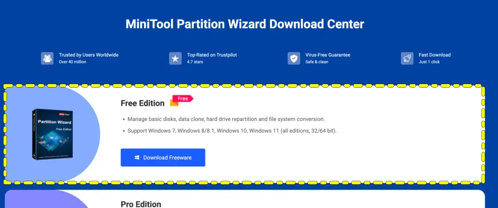 파티션 위자드 partition wizard 다운 사용방법 | 무료판 기능 1 파티션 위자드 무료 다운로드 페이지