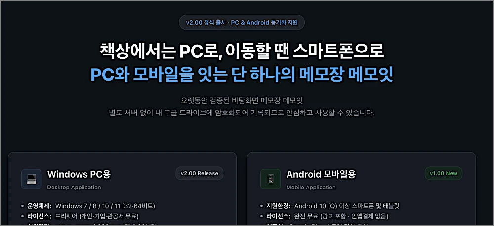 메모잇 사용법 | 다운로드 설치 실행방법, v2.00 무료·폰 동기화·백업 복구까지 1 메모잇 안내
