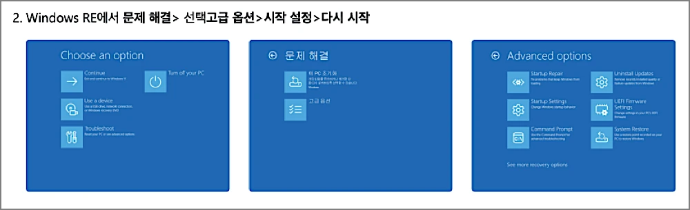 컴퓨터 부팅 안될때 | 느림·검은화면·오류 멈춤·무한로딩 증상별 해결 방법 3 윈도우 복구 환경